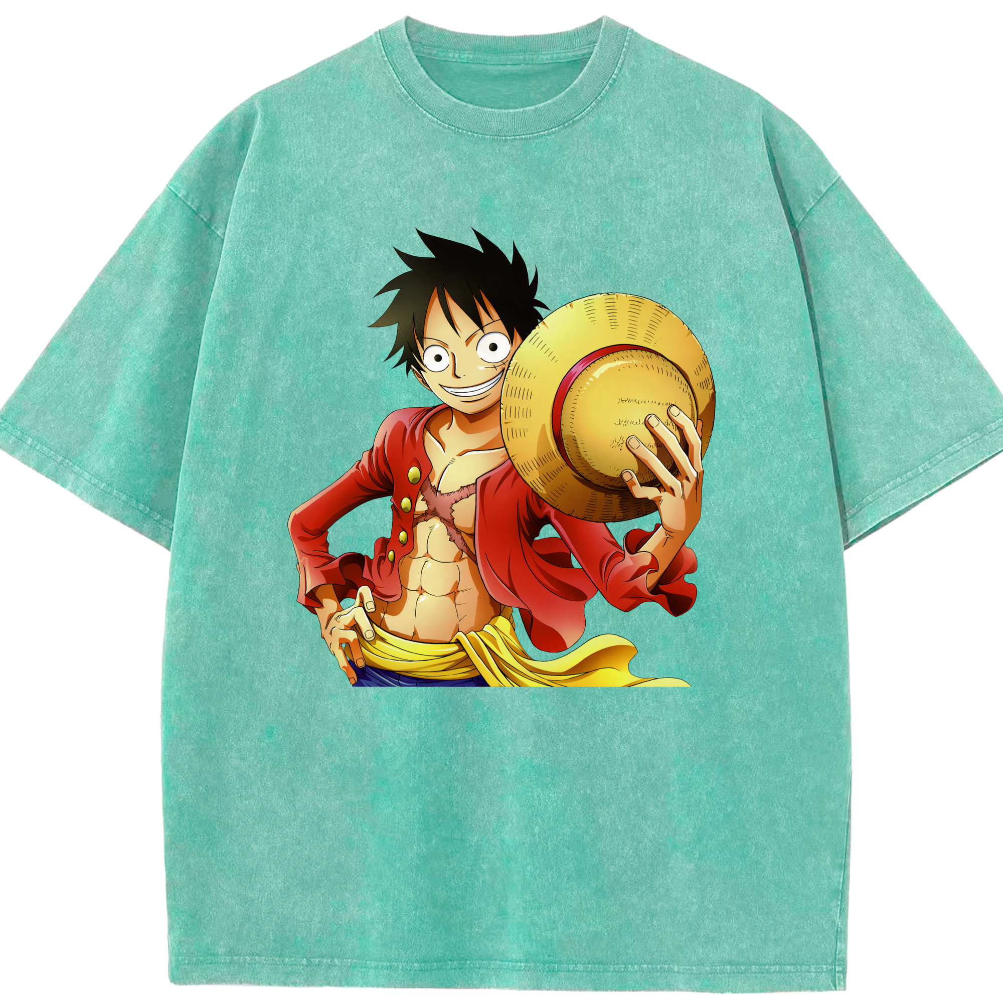 ワンピース モンキー・D・ルフィ ONE PIECE Monkey D. Luffy 綿100% ヴィンテージ風 半袖Tシャツ（フロントプリント）
